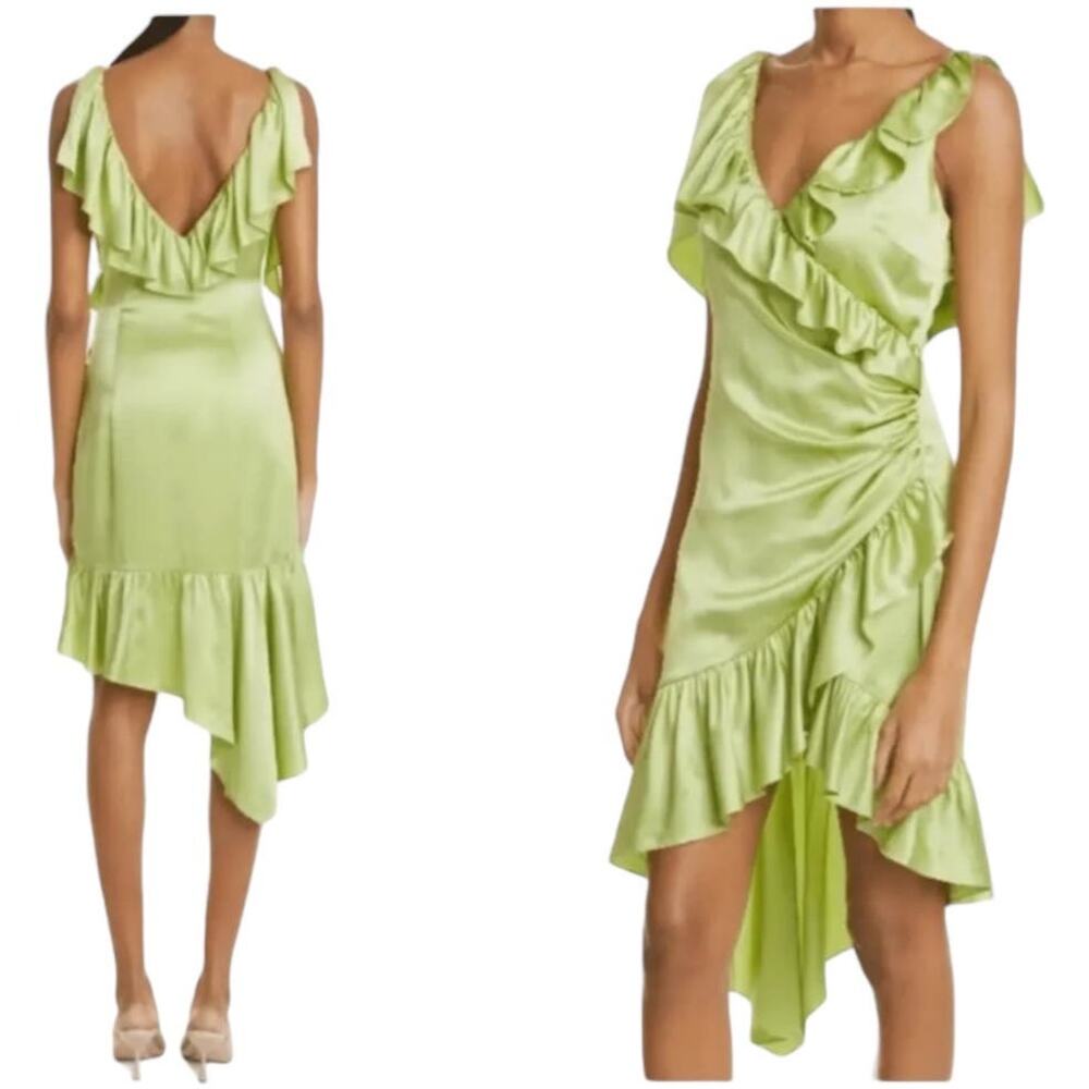 Cinq A Sept NWT Silk Petunia Dress Prickly Pear Size 2 Asymmetric Hem Ruffle